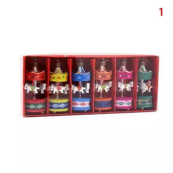 6 шт. Рождественские украшения Мини-карусель Лошадь Подвесные украшения Подвеска деревянная Рождественская детская игрушка Подарки на праздник Года