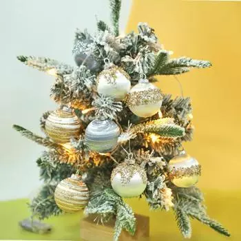 6 шт. Рождественские украшения, шары, небьющиеся, флокированные шары с мелкими бусинами для помещений S светло-синий