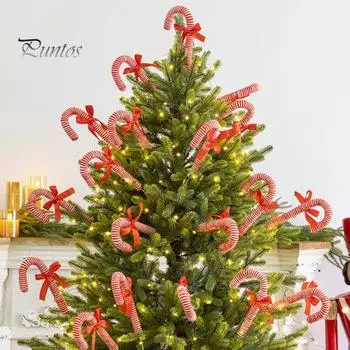 6 шт. Рождественские украшения в виде леденцов, набор красных и белых леденцов, рождественские украшения из ткани для рождественского венка на елку 6pcs