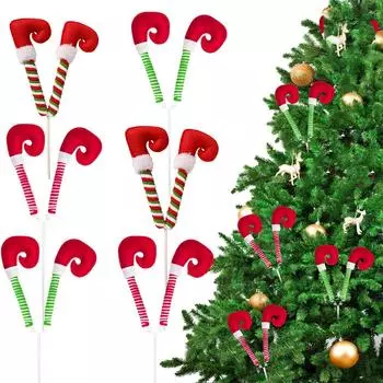 6 шт. рождественских ножек-13-дюймовые елочные украшения с фиксированной проволокой-полосатые плюшевые ножки для украшения дома на рождественскую елку One Size