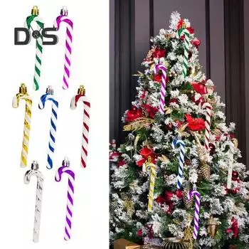6 шт. рождественских подвесок-тростей для елки, окна, контрастного цвета, с подвесным шнуром, для новогодней вечеринки, отеля, офиса, украшения для дома, подарка на праздник 6pcs золотистый