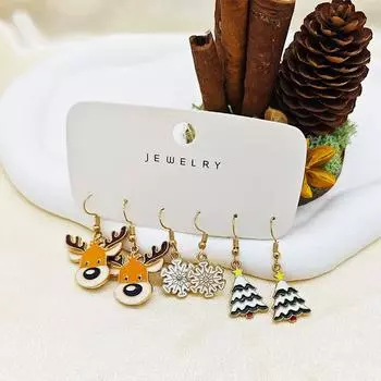 6 шт. рождественских сережек в виде снежинки, Санта-Клауса и лося для женщин и девочек, серьги-гвоздики с героями мультфильмов, ювелирные изделия, подарки