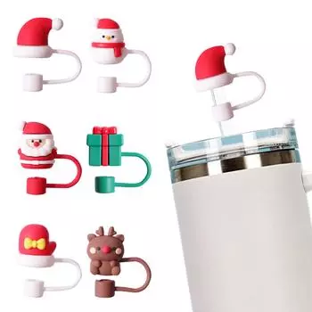 6 шт. рождественских соломенных крышек для стакана, 10 мм 0,4 дюйма, аксессуары, рождественские соломенные крышки, стаканы на 30 и 40 унций с ручкой, пыленепроницаемые многоразовые соломинки One Size