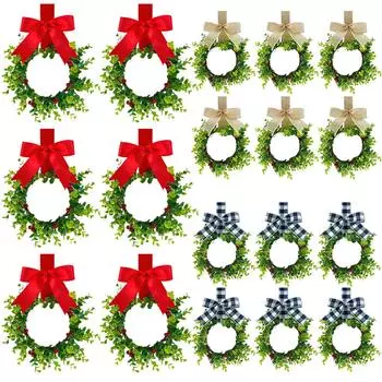 6 шт. рождественских венков для кухонного шкафа с клетчатой лентой-бантом, подвесные венки для дверей шкафа, декоративные венки для кухонного окна, наружного и внутреннего праздничного декора One Size бежевый