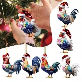 6 шт. Рождественский орнамент в виде петуха, 2D акриловая рождественская шляпа, кулон в виде петуха, сезонное украшение для подвески на елку, автомобиль, декор 4mm