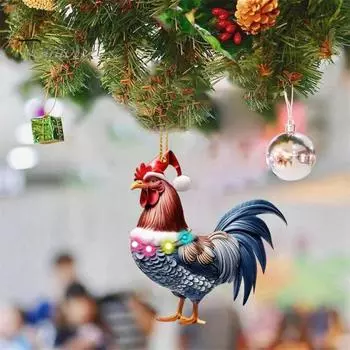 6 шт. Рождественский орнамент в виде петуха, 2D акриловая рождественская шляпа, кулон в виде петуха, сезонное украшение для подвески на елку, автомобиль, декор 4mm 6pcs