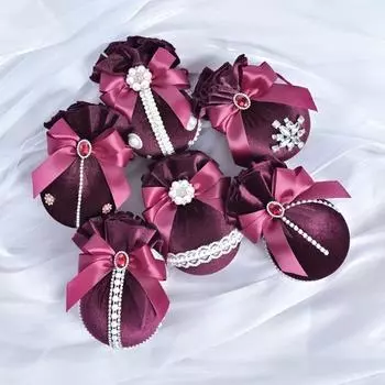 6 шт. Рождественский шар, бархатная тканевая сумка, шар, микро-алмазная лента, бант, европейское и американское рождественское украшение, подвеска 6pcs