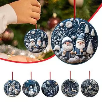 6 шт. Рождественское украшение Санта-елка Снежинка Акриловая подвеска 2D Плоское подвесное украшение для рождественской елки