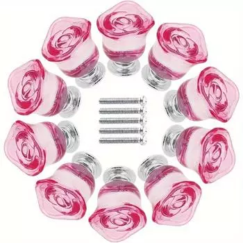 6 шт. розовых хрустальных ручек для ящиков, ручек для шкафов, винтажных прозрачных ручек для шкафов, комодов и других предметов домашнего декора кухни с крепежным винтом 6pcs