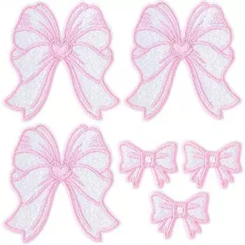 6 шт. розовых нашивок с бантами, самоклеящиеся аппликации с вышивкой в виде банта, симпатичные декоративные нашивки для самостоятельного шитья одежды, шапок, сумок, курток, джинсов 6pcs