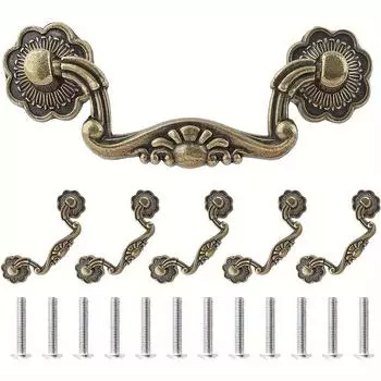 6 шт. Ручка-скоба для ящика, винтажная ручка для шкафа, антикварная латунная ручка (Расстояние между отверстиями 3 дюйма, общая длина 4 дюйма) Двойное отверстие с 12 винтами 6pcs