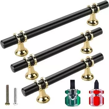 6 шт. ручки для шкафа из нержавеющей стали, черные и золотые ручки для шкафа, черные ручки для ящика, кухонный комод, фурнитура, ручки с винтами и отверткой 6pcs - 5.91in