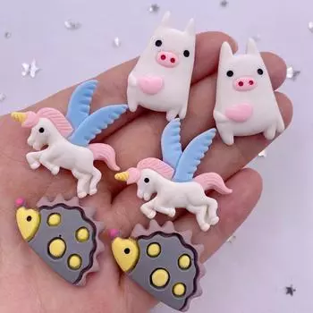 6 шт., ручная роспись, смола, каваи, красочный мультфильм, Пегас, единорог, любовь, свинья, еж, каменные статуэтки с плоской спинкой, сделай сам, лук, декор для скрапбукинга, аксессуары, ремесла