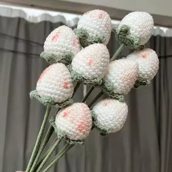 6 шт. ручной вязки клубники крючком цветы букет букет искусственный шерстяной цветок на День святого Валентина День матери день рождения свадьба домашний декор белый