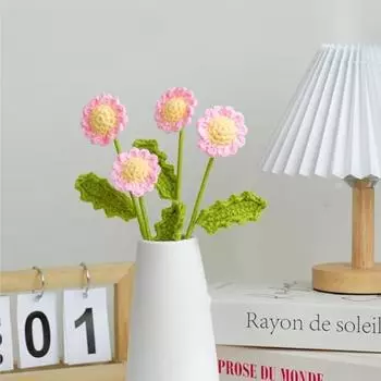 6 шт. ручной вязки ромашки крючком цветы букет ромашек искусственный цветок на День святого Валентина День матери День рождения Свадьба домашний декор розовый