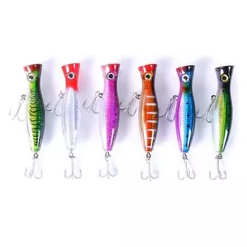 6 шт., рыболовная приманка-поппер, 43 г, новый стиль, искусственная приманка с 3D глазами, жесткие рыболовные снасти