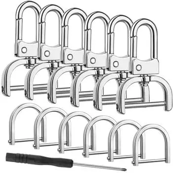 6 шт. съемных застежек-карабинов для кошельков с винтовыми планками и сменными D-образными кольцами серебряный