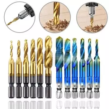 6 шт. с шестигранным хвостовиком из быстрорежущей стали с титановым покрытием, метрическая резьба, метчик, сверла, винтовая машина, соединение M3 M4 M5 M6 M8 M10, ручные инструменты Short wo/Extension Holder серебряный