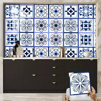 6 шт., самоклеящаяся настенная плитка с синими кристаллами и цветами, кухонные обои, фрески, водонепроницаемые наклейки для кухни, ванной комнаты 10cmX10cmX10pcs