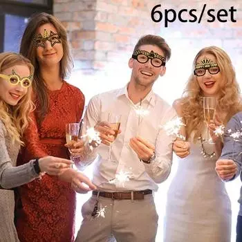 6 шт. Счастливого Нового года бумажные очки рамка для очков фото реквизит для рождественской вечеринки украшения принадлежности