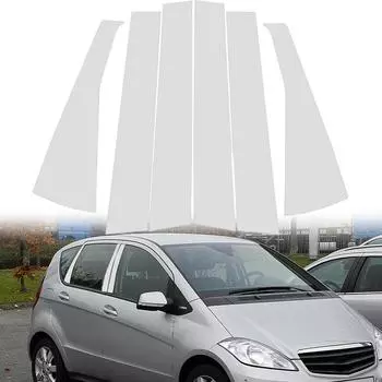 6 шт. серебристых накладок на стойки двери автомобиля, накладки на окна, наклейки на стойки BC, подходят для Mercedes Benz A Class W169 5-дверный хэтчбек 2005-2012