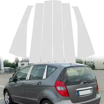 6 шт. серебристых накладок на стойки двери автомобиля, накладки на окна, наклейки на стойки BC, подходят для Mercedes Benz A Class W169 5-дверный хэтчбек 2005-2012