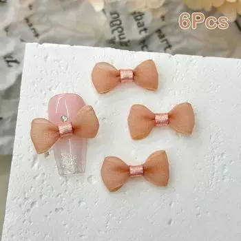 6 шт., сетчатые украшения для ногтей с бантом в стиле фэнтези, 3D бантик для дизайна ногтей, подвески для маникюра «сделай сам», аксессуары для ногтей, аксессуары