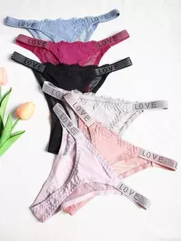 6 шт. сексуальные кружевные трусики женское бесшовное женское белье стринги дышащие трусы прозрачное нижнее белье S небесный синий/лакричная конфета