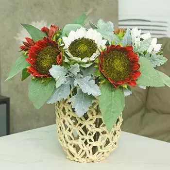 6 шт. шелковых цветов, искусственные подсолнухи, букет искусственных цветов, подсолнухи, декор для дома, кухни, гостиной, центральные украшения для столов, офиса, декор в стиле бохо белый