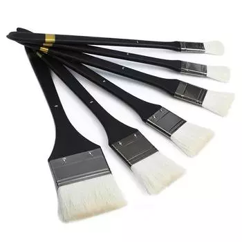 6 шт. шерстяные волосы с плоской головкой, кисть для масляной живописи, кисть, длинная березовая ручка, водный акриловый фон, кисть, принадлежности для художников