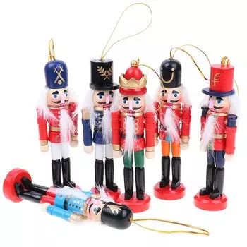 6 шт. Щелкунчик-солдат Рождественский деревянный Щелкунчик-солдат Высокие рождественские украшения Фигурки Кукольная игрушка Рождественская елка Висячие украшения Декор Подарок 6PCS