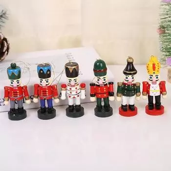6 шт. Щелкунчик, украшение, деревянный Щелкунчик, подвесное украшение, многоразовая рождественская елка, елка, декор для подоконника 6pcs