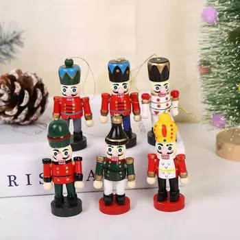 6 шт. Щелкунчик, украшение, деревянный Щелкунчик, подвесное украшение, многоразовая рождественская елка, елка, декор для подоконника 6pcs