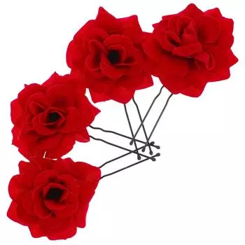 6 шт. шпильки-заколки для волос, шикарные аксессуары для вечеринок для девочек-цветочниц, свадебный головной убор из цинкового сплава с розой «Мисс невеста» красный