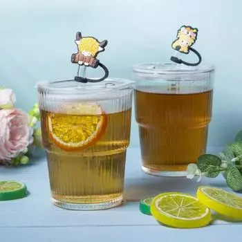 6 шт., силиконовые чехлы для соломенных крышек для стаканов емкостью 30/40 унций, пыленепроницаемые колпачки с героями мультфильмов, многоразовые аксессуары для соломинок для питья для детей, семьи 6pcs