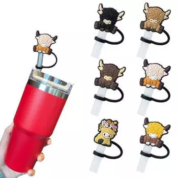 6 шт., силиконовые чехлы для соломенных крышек для стаканов емкостью 30/40 унций, пыленепроницаемые колпачки с героями мультфильмов, многоразовые аксессуары для соломинок для питья для детей, семьи 6pcs