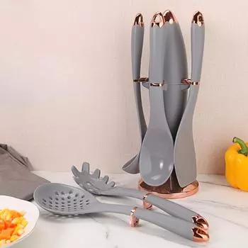 6 шт. силиконовые кухонные принадлежности термостойкие антипригарные кухонные принадлежности с подходящим местом для хранения подвешиваемые инструменты Black gold-plated bazooka kitchenware 6-piece set