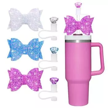 6 шт. силиконовых чехлов для соломинок, набор из ромбовидных бантиков, соломенных насадок для чашек многоразового использования