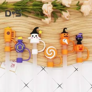 6 шт. силиконовых крышек для соломинок Ghost 10 мм, многоразовые пыленепроницаемые крышки для тыкв, набор для украшения чашек, вечеринок, соломенных крышек на тему Хэллоуина разноцветный