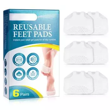 6 шт. силиконовых накладок на подошвы ног, противоболевые и противоскользящие полунакладки можно прикрепить One Size