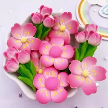 6 шт. смешанная смола Kawaii красочная роспись вишни в цвету лотоса с плоской задней поверхностью камень фигурки для скрапбукинга DIY лук Декор аксессуары ремесла