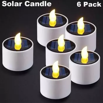6 шт., солнечные чайные светильники, светодиодные свечи, уличные водонепроницаемые беспламенные солнечные чайные светильники, перезаряжаемые свечи для свадебной вечеринки, сада, домашнего декора