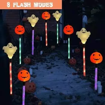 6 шт. Солнечные тыквенные призрачные фонари для дорожек на Хэллоуин, разноцветные светодиодные фонари для сада, двора, патио, солнечные столбы для дорожек