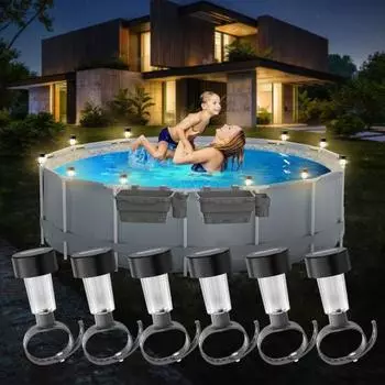 6 шт. солнечных светильников для бассейна, водонепроницаемые светильники для уличного бассейна, украшения сада и двора, ночные светильники для бассейнов с рамкой из забора White Light.