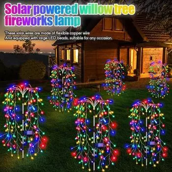 6 шт., солнечный фейерверк, уличный водонепроницаемый фейерверк из ивы, светодиодный светильник для украшения сада, газона, праздника, гирлянда, гирлянда 120LED Warm White-1PCS