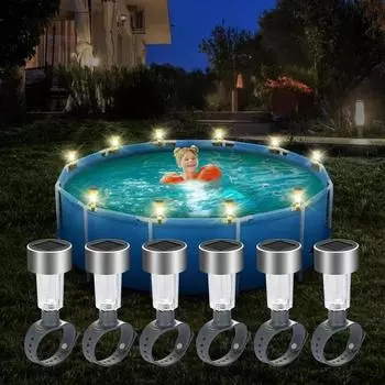 6 шт. Солнечный светильник для бассейна, водонепроницаемый, для наружного бассейна, украшения забора, аксессуары для праздничной вечеринки, светодиодные солнечные лампы