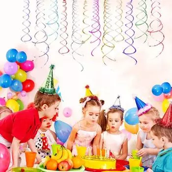 6 шт., спиральный кулон, вечерние растяжки, подвесной пластиковый стример, спиральный кулон, двойной хвост, вечерние, потолочные, фольгированные, вихревые украшения золотистый