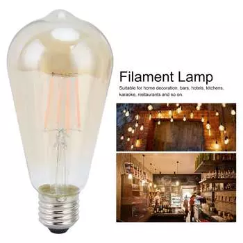 6 шт ST64 светодиодные лампы накаливания антикварные винтажные лампочки E27 цоколь золотая стеклянная лампочка теплый свет домашний декор