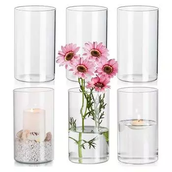 6 шт., стеклянная цилиндрическая ваза, стеклянная ваза для цветов оптом 6 шт., современная плавающая ваза для свечей для украшения подсвечника Hurricane, декор свадебного стола чистый
