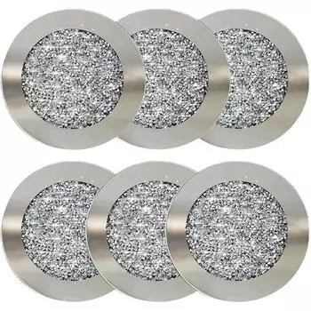 6 шт. стеклянные хрустальные зеркальные подставки для напитков, подставки под чашки с крошеным алмазом, круглые подставки для кофе, чая, вина, стола, домашнего декора 4 inch серебряный